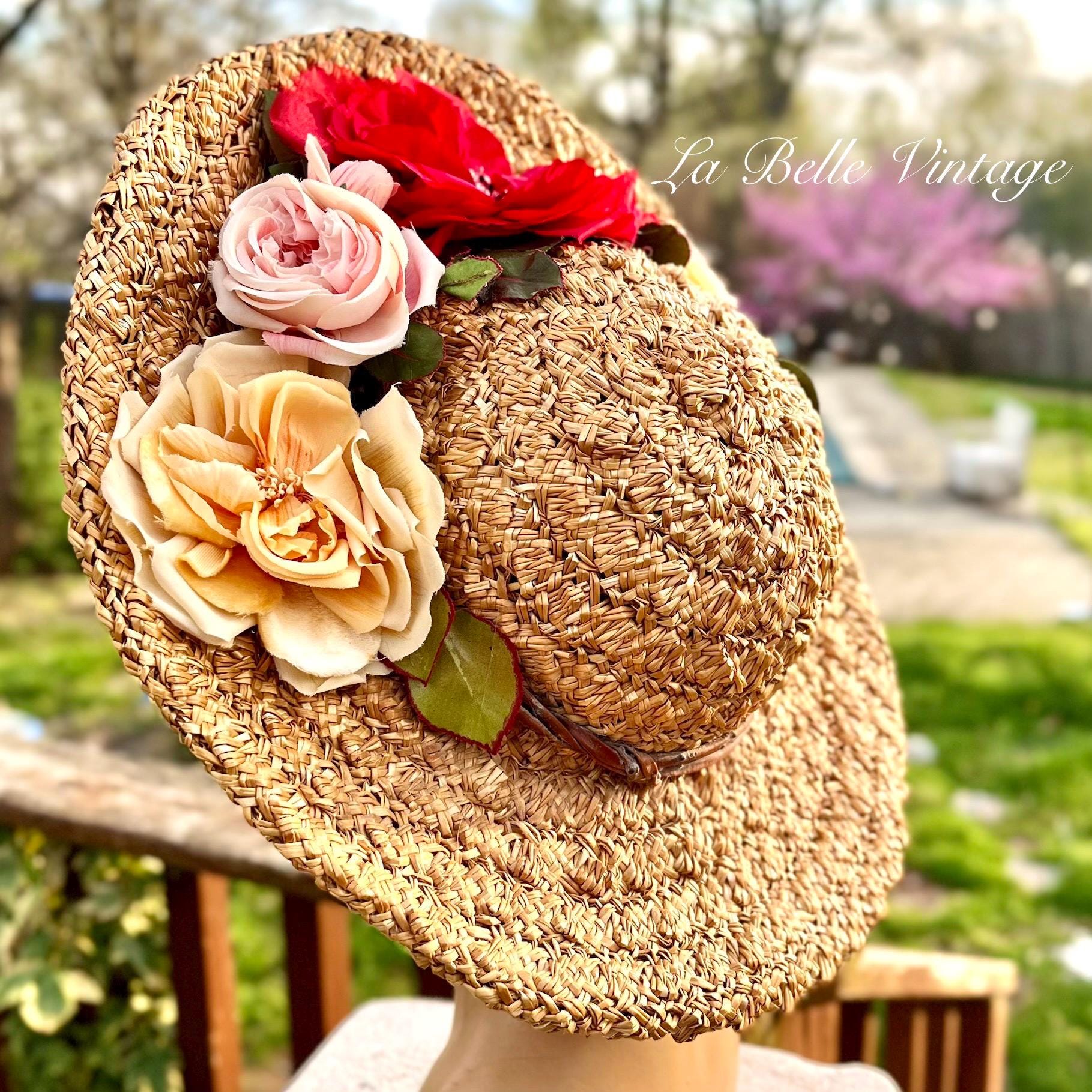 Straw Hat Silk Roses - Etsy display picture 2