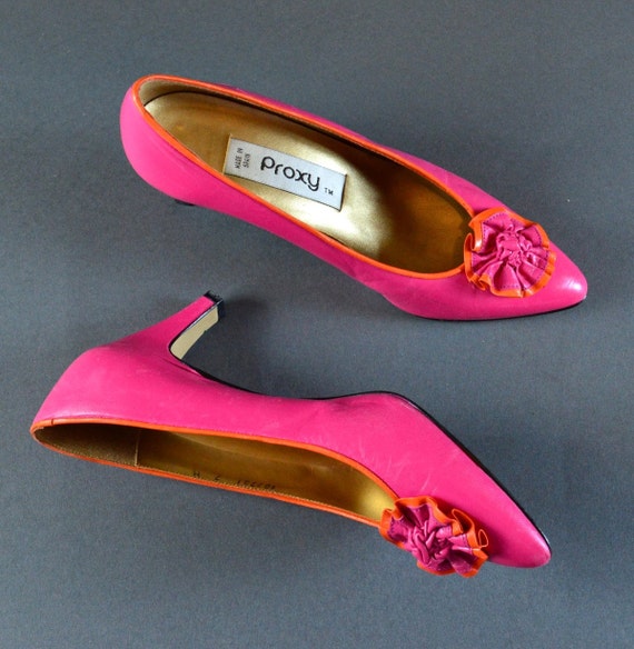Hot Pink Leather Shoes US 7 UK 5 1980s Vintage Hi… - image 2