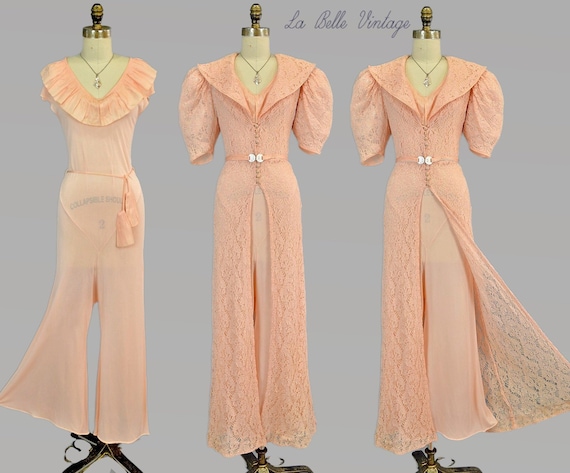 1930s Ruffled Jumpsuit Set S Vintage Art Deco Lace
