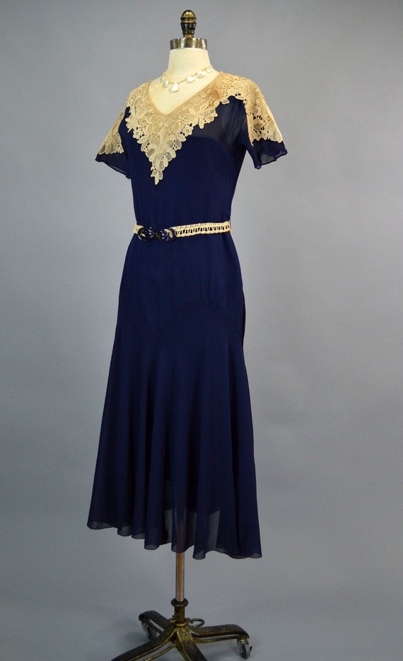 1930s Chiffon Dress S Antique Point de Gaze Vinta… - image 6