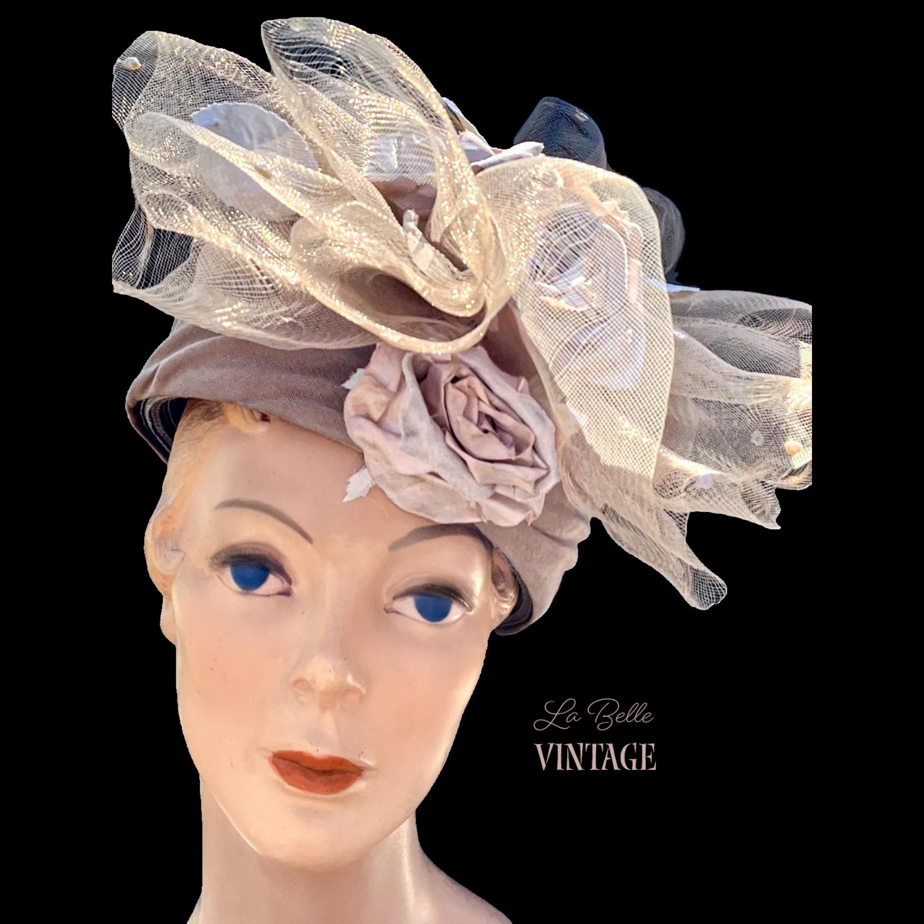 Vintage 60s Womens Champagne Two Tone Pillbox Hat Netting and Hat Pin Fascinator 1960 main image 4