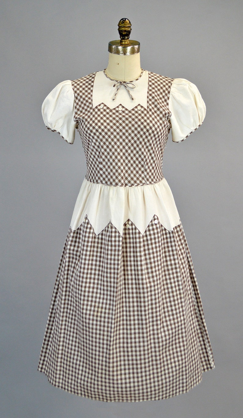 Joseph Love jaren 1930 Katoen Gingham Jurk XS Vintage Pique Geruit Petite Frock afbeelding 2