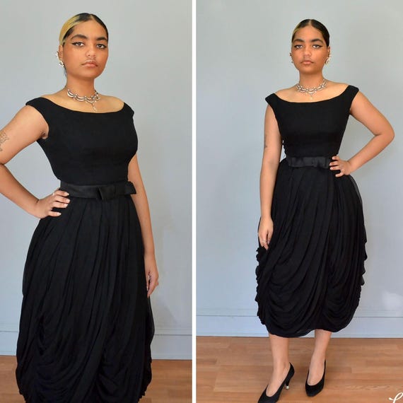 Ruched 1950s Silk Chiffon Party Dress XS S ~ Amazing Vintage Draped Full  Skirt ~ Elegant LBD - Etsy