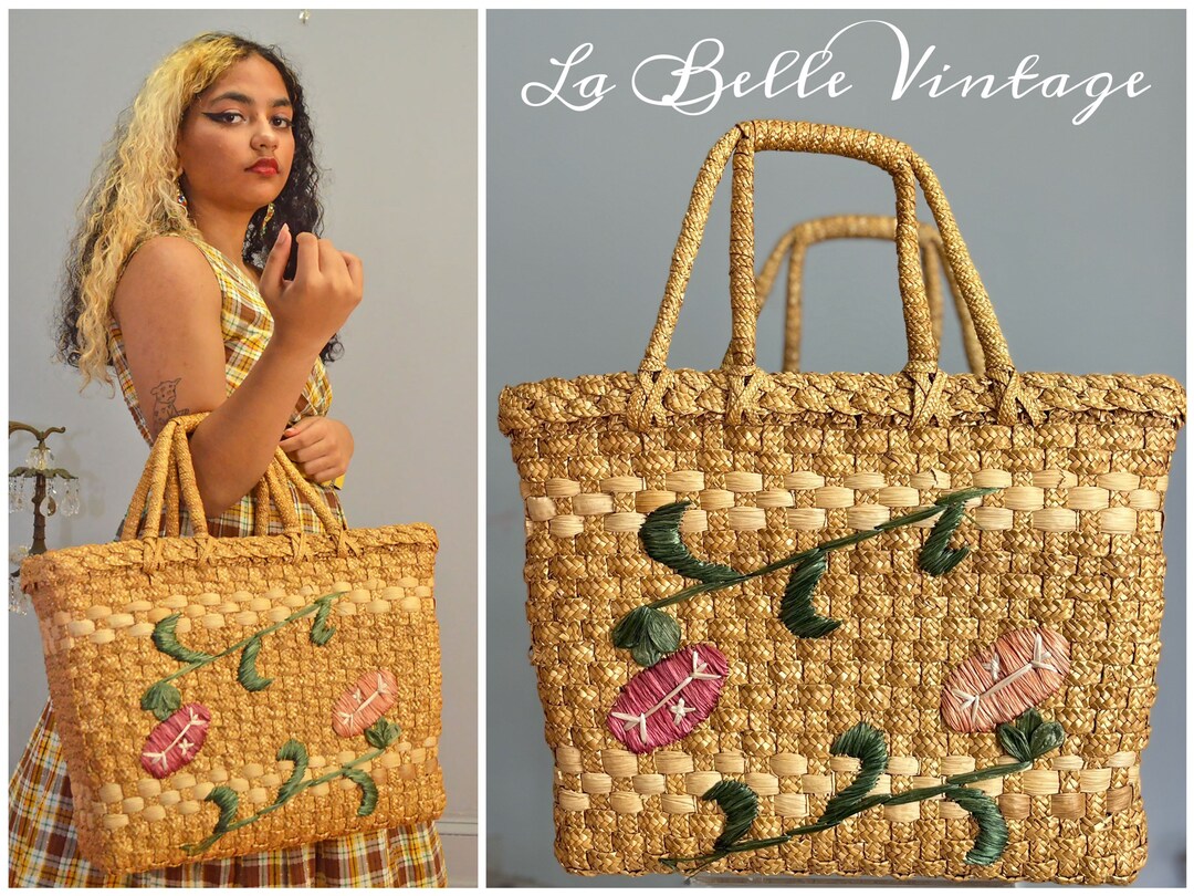 The Market Bag ~ Vintage Large Straw Tote ~ 1960s Retro Woven Beach Bag ...