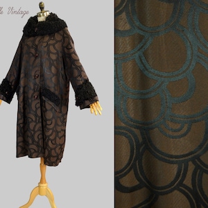 1920s Evening Coat L XL Vintage Deco Silk Brocade Persian Lamb Fur Trim ~ BA Sellars & Sons - Black Wall Street Provenance