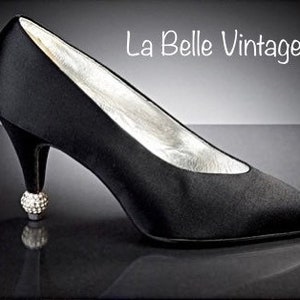 Roger Vivier Vintage Black Satin Shoes ~ Boule Rhinestone Accent Heels US6.5 UK4.5