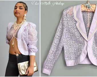 Pierre Cardin Lilac Lace Bolero ~ Vintage 1980s Cropped Sheer Jacket