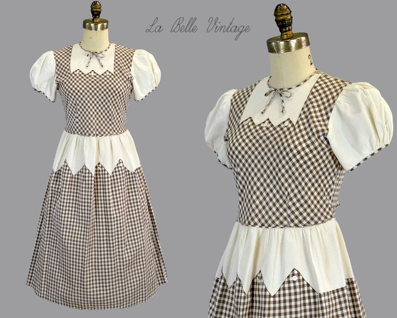 Joseph Love jaren 1930 Katoen Gingham Jurk XS Vintage Pique Geruit Petite Frock afbeelding 1