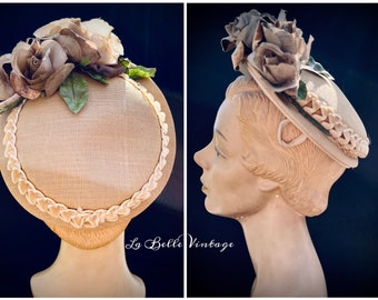 Velvet Roses Picture Hat ~ Vintage Ellis Stone Braided Velvet & Rhinestone Trim ~ Earth Tone Floral Chapeau