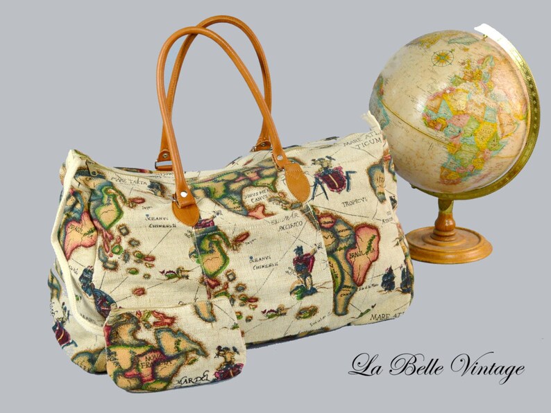 Antique World Print Travel Bag Vintage Retro Luggage