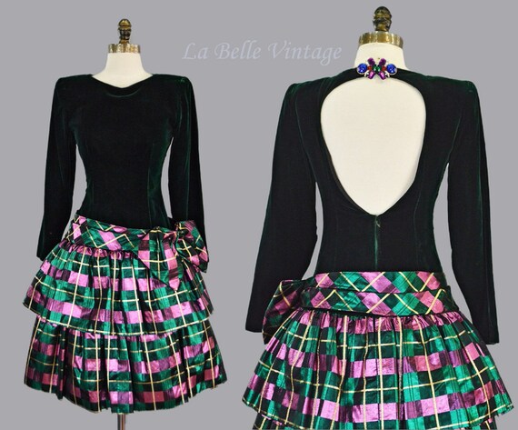 plaid velvet taffeta cocktail dress Ralph Lauren Plaid Velvet-Taffeta Cocktail Dress In Deep Pine/Blue/Multi - 44% Off