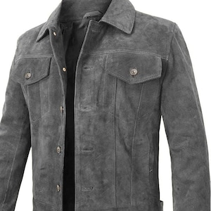 Vintage Trucker Leather Suede Jacket Men - Handmade Leather Biker Vintage Trucker Leather Suede Jacket Men - Handmade Leather Biker
