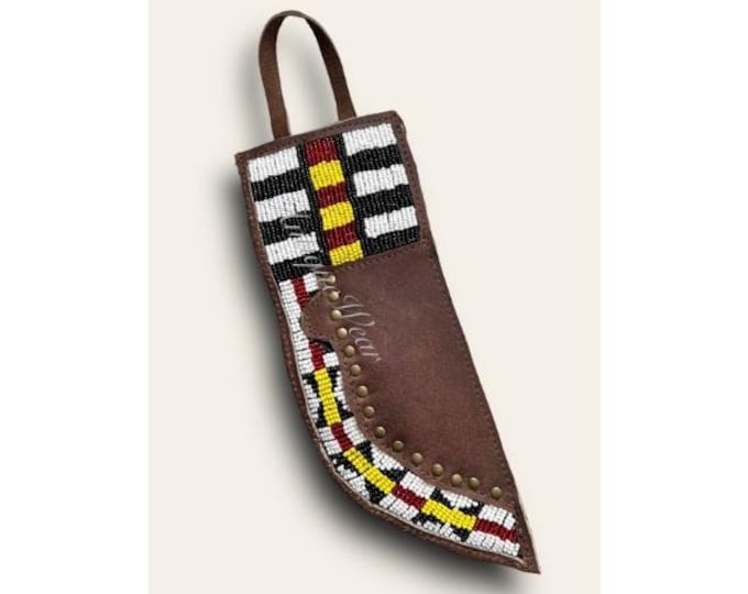 Antique Native American Sioux Tribe Leather Knife Cover - Vintage Handmade Leather Knife Sheath, Indian Hide Beaded Leather knives Cover