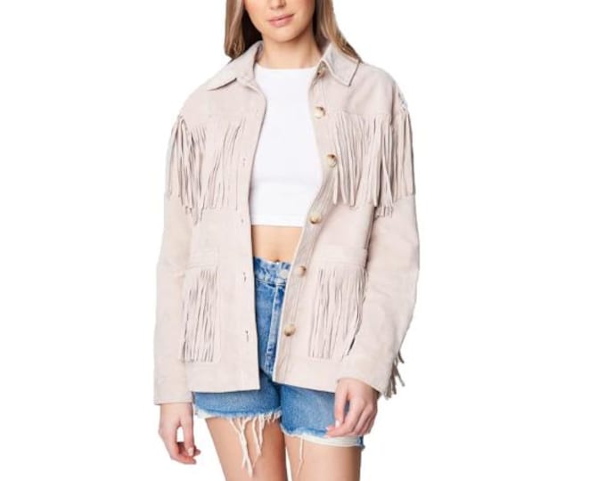 Traditional Western Cowlady 100% Genuine Suede Leather Jacket Women | Classic Stylish Native American Ladies Tassels Fringe Cowgirl Jacket