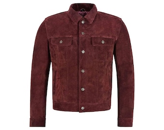 Vintage Trucker Suede Leather Jacket Men - Denim Handmade Biker Shirts, Café Racer Jacket Western Cowboy Jacket, Motorcycle Collar Shirts