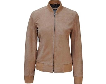 Brown Women Genuine Trucker Suede Leather Jacket - Handmade Retro Cafe Racer Biker Jacket, Vintage Native American Bomber Motorcycle Jacket