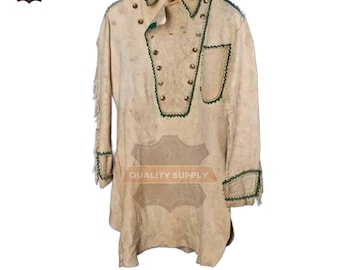 Handmade Native American War Shirt for Men Western Buckskin Buffalo Leather Shirt