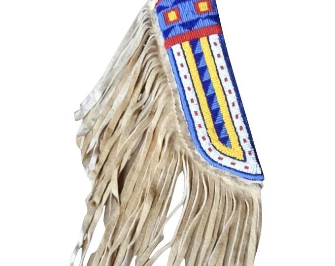 Antique Native American Sioux Tribe Leather Fringe Knife Cover - Vintage Handmade Leather Knife Sheath, Indian Beaded Leather knives Cover