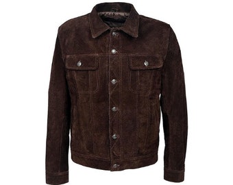 Vintage Trucker Leather Suede Jacket Men - Denim Handmade Biker Shirts, Café Racer Jacket Western Cowboy Jacket, Motorcycle Collar Jacket