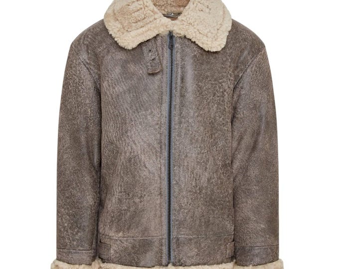 Men's Shearling  handmade sheepskin Leather Bomber Jacket winter Coat