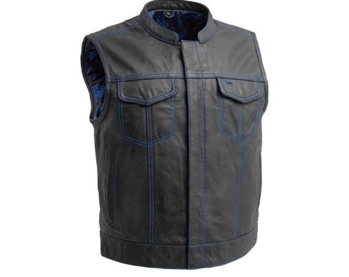 Mens Leather Vest Black - Classic Native American Rider Biker Vest | Hunt Club Denim Vintage motorcycle vest | Western Cowboy Vest Waistcoat