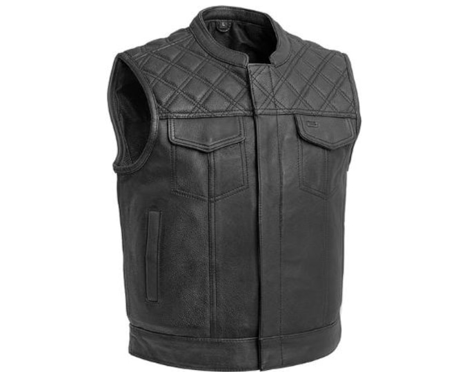 Black Mens Leather Vest - Classic Native American Rider Biker Vest | Vintage Hunt Club Denim motorcycle vest | Western Cowboy Vest Waistcoat