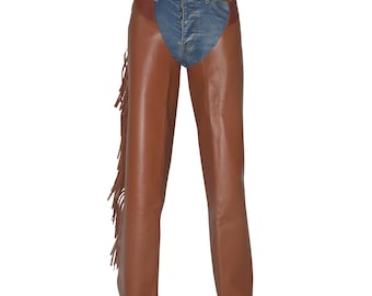 Brown Western Style Chap for Men Cowhide Leather vintage pants Rodeo Chaps Horse Riding Handmade Chap Best gift for horse lover