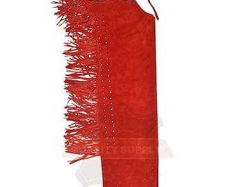 Red Western Style Chap for Men Suede Leather Chap for Women Horse Riding Handmade Chap Best Gift For Him