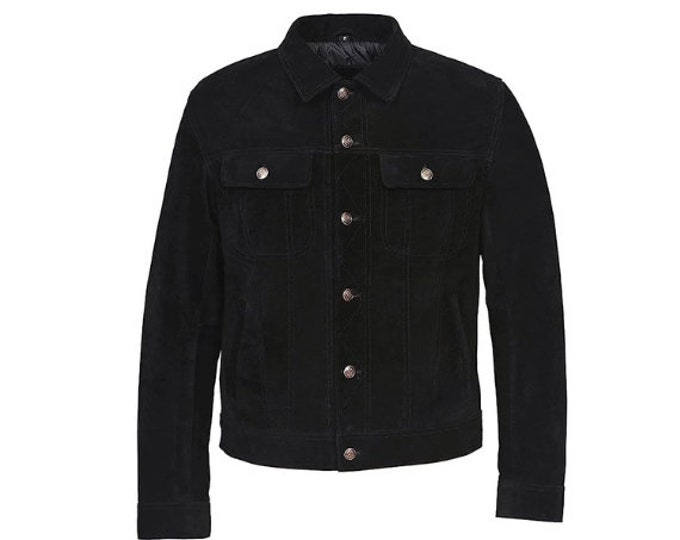 Vintage Trucker Suede Leather Jacket Men - Denim Handmade Biker Shirts, Café Racer Jacket Western Cowboy Jacket, Motorcycle Collar Shirts