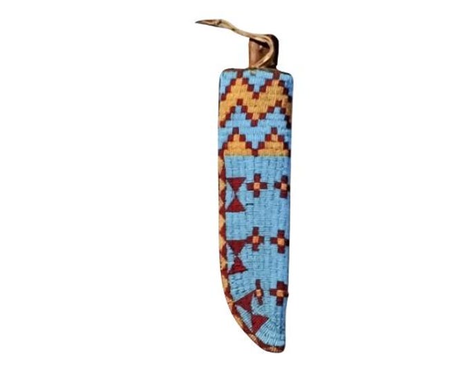 Antique Native American Sioux Tribe Leather Knife Cover - Vintage Handmade Leather Knife Sheath, Indian Hide Beaded Leather knives Cover