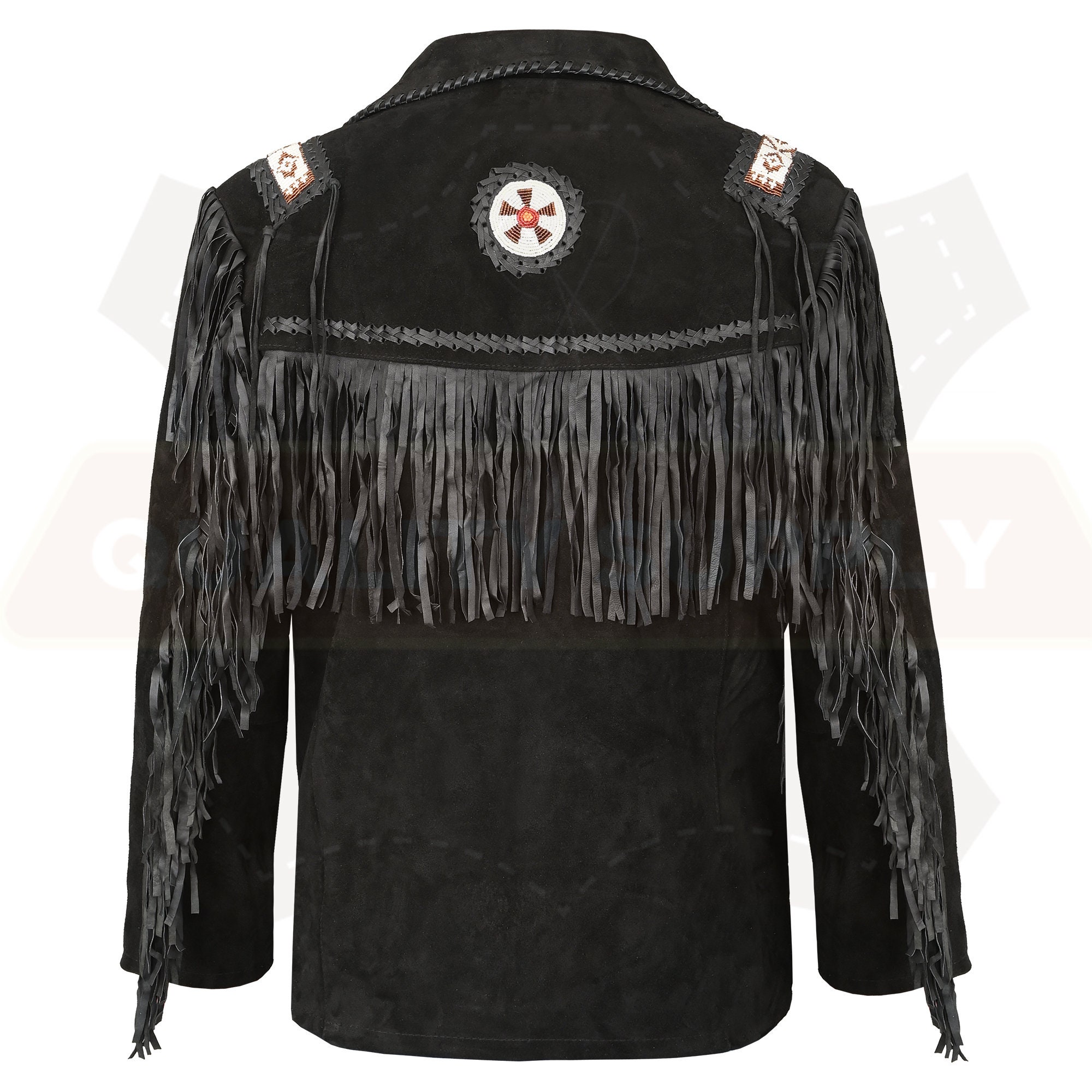 Men's Western Leather Fringe Jacket - Native American Suede Cowboy Coat With Brown Fringing