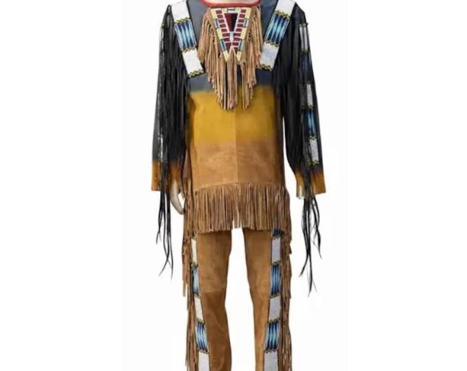 Handcrafted Plains Indian Style Beaded Suede War Shirt & Pants - Powwow Regalia Set