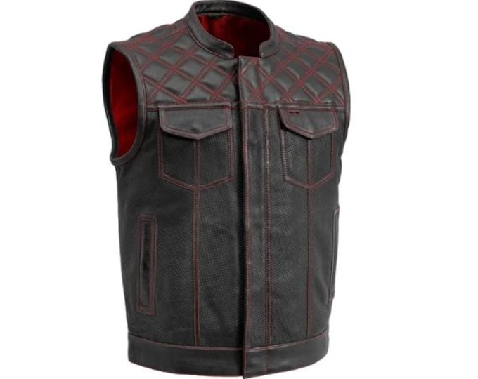 Black Mens Leather Vest - Classic Native American Rider Biker Vest | Hunt Club Vintage Denim motorcycle vest | Western Cowboy Vest Waistcoat