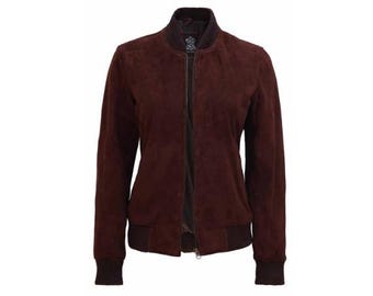 Brown Women Genuine Trucker Suede Leather Jacket - Handmade Retro Cafe Racer Biker Jacket, Vintage Native American Bomber Motorcycle Jacket