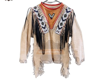 Handmade Indian Style War shirt for Men Powwow Regalia Shirt with  Beads and Hair Tassels Work