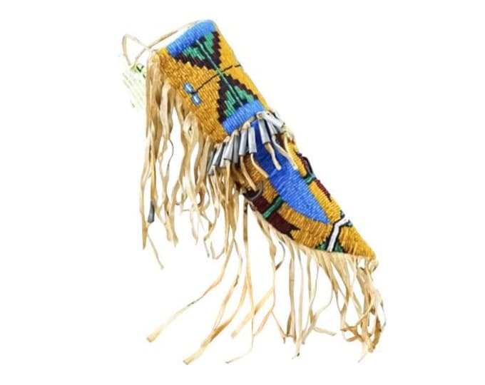 Antique Native American Sioux Tribe Leather Knife Cover - Vintage Handmade Fringe Leather Knife Sheath, Indian Beaded Leather knives Cover