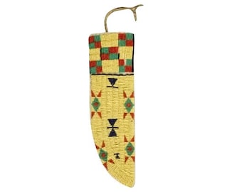 Native American Antique Sioux Tribe Leather Knife Cover - Vintage Handmade Knife Leather Sheath, Indian Hide Beaded knives Leather Cover