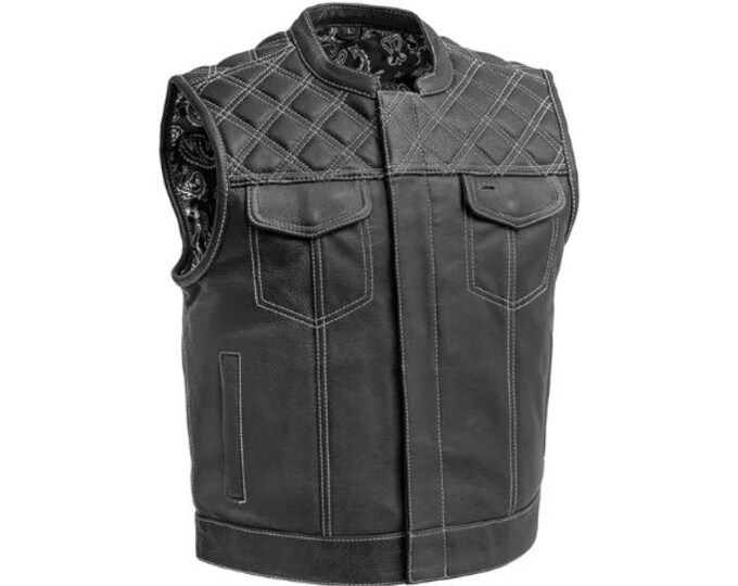 Black Mens Leather Vest - Classic Native American Rider Biker Vest | Hunt Club Vintage Denim motorcycle vest | Western Cowboy Vest Waistcoat