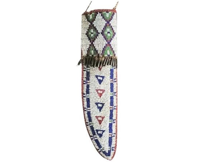 Antique Native American Sioux Tribe Leather Knife Cover - Vintage Handmade Knife Leather Sheath, Indian Hide Beaded knives Leather Cover