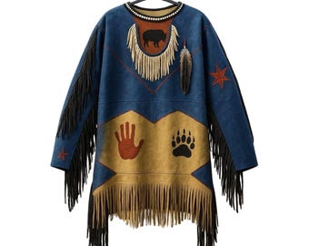 Hand Painted Lakota Sioux Hide Shirt Traditional Warrior Suede Powwow shirt