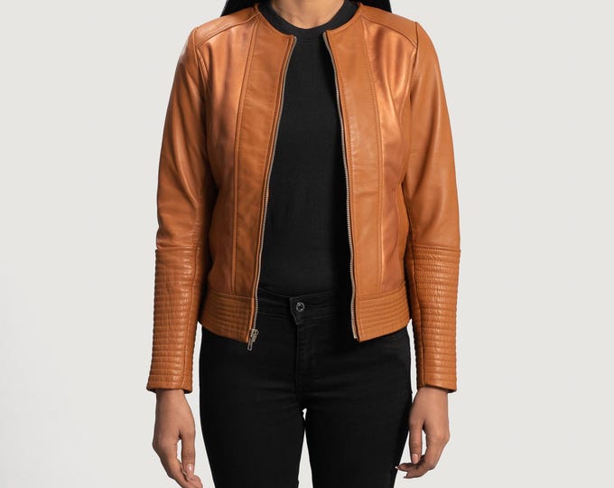 Brown Women Genuine Trucker Leather Jacket - Handmade Vintage Cafe Racer Biker Jacket, Native American Bomber Motorcycle Jacket - Zipper