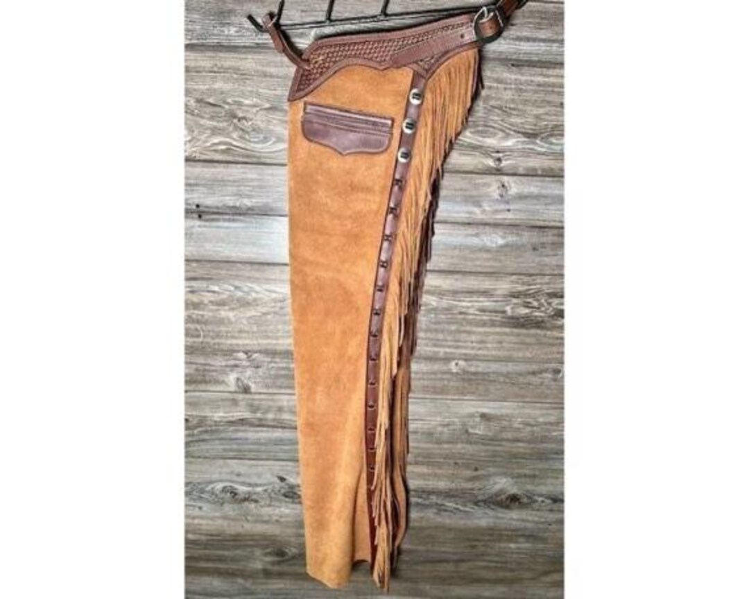 Brown Men Western Suede Leather Chaps Pant - Handmade Native American ...