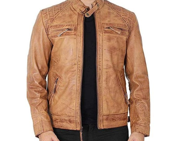 Brown 100% Genuine Distressed Leather Jacket Men - Handmade Vintage Cafe Racer Biker Jacket, Native American Motorcycle Jacket - Zipper