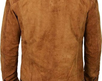 Vintage Trucker Leather Suede Jacket Men - Handmade Leather Biker