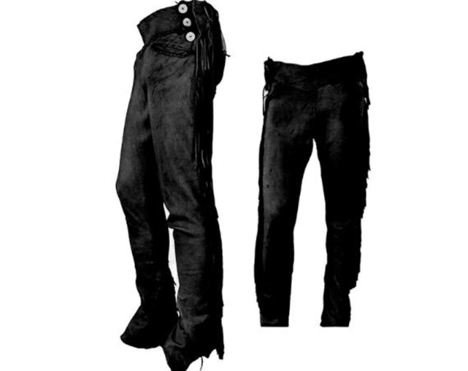 Authentic Men Western Leather Suede Pant Trouser | Vintage Native American Legside Cowboy Fringe Pant, Handmade Indian Buckskin Beaded Pant