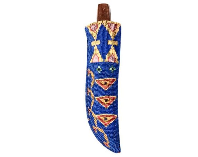 Antique Native American Sioux Tribe Leather Knife Cover - Vintage Handmade Leather Knife Sheath, Indian Hide Beaded Leather knives Cover