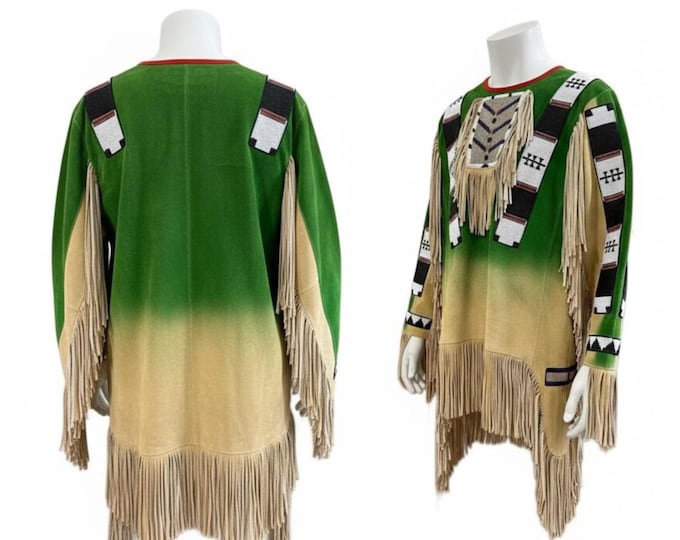 Native American Western Sioux Warrior Scalp Suede Leather Beaded Powwow Regalia War Shirt