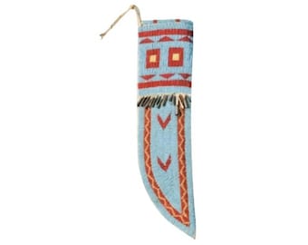 Native American Antique Sioux Tribe Leather Knife Cover - Vintage Handmade Knife Leather Sheath, Indian Hide Beaded knives Leather Cover