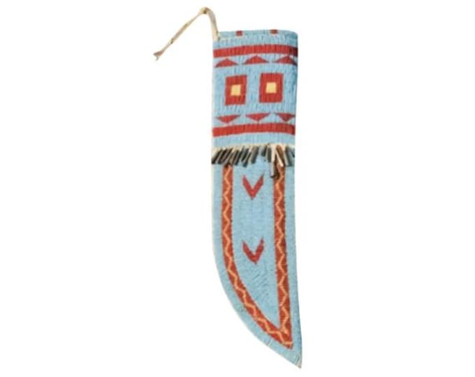 Native American Antique Sioux Tribe Leather Knife Cover - Vintage Handmade Knife Leather Sheath, Indian Hide Beaded knives Leather Cover