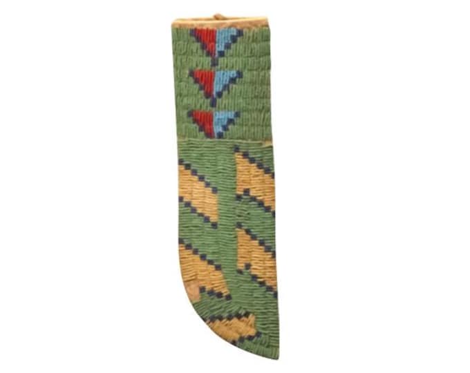 Native American Antique Sioux Tribe Leather Knife Cover - Vintage Handmade Knife Leather Sheath, Indian Hide Beaded knives Leather Cover